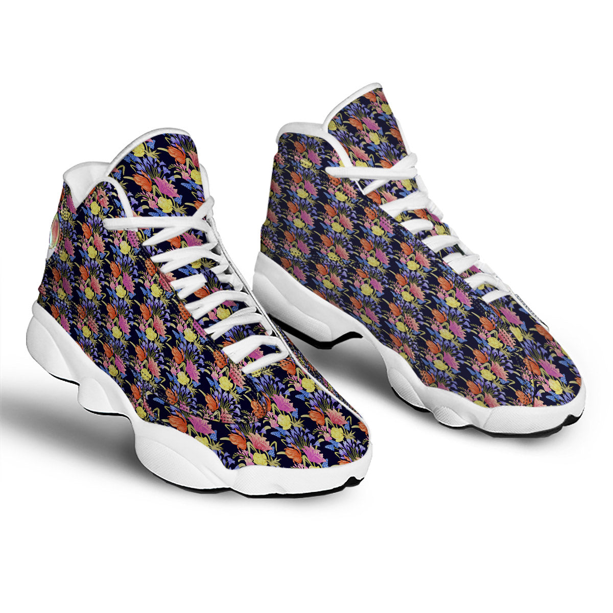 Tulip Colorful Print Pattern White Basketball Shoes-grizzshop