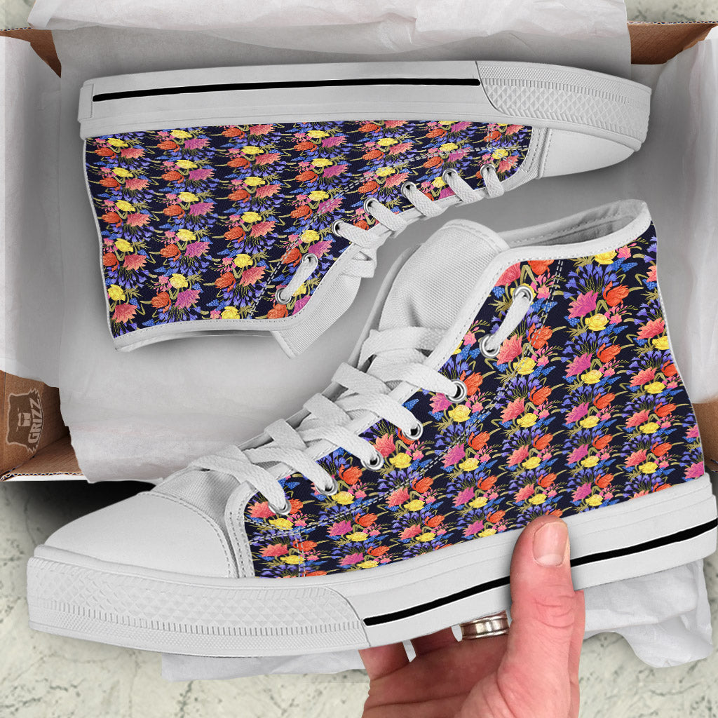 Tulip Colorful Print Pattern White High Top Shoes-grizzshop