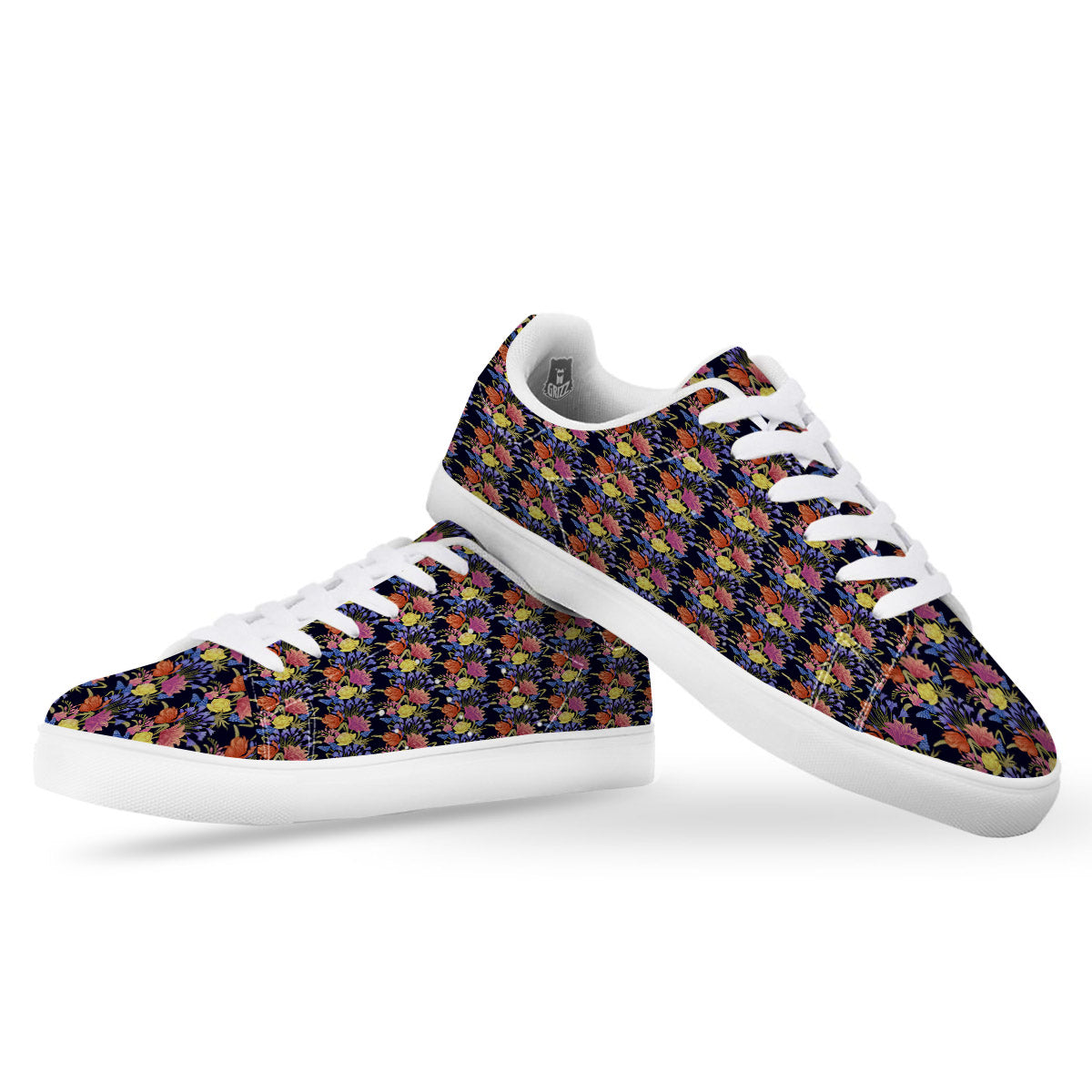 Tulip Colorful Print Pattern White Low Top Sneakers-grizzshop