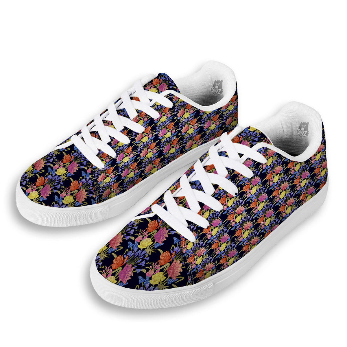 Tulip Colorful Print Pattern White Low Top Sneakers-grizzshop