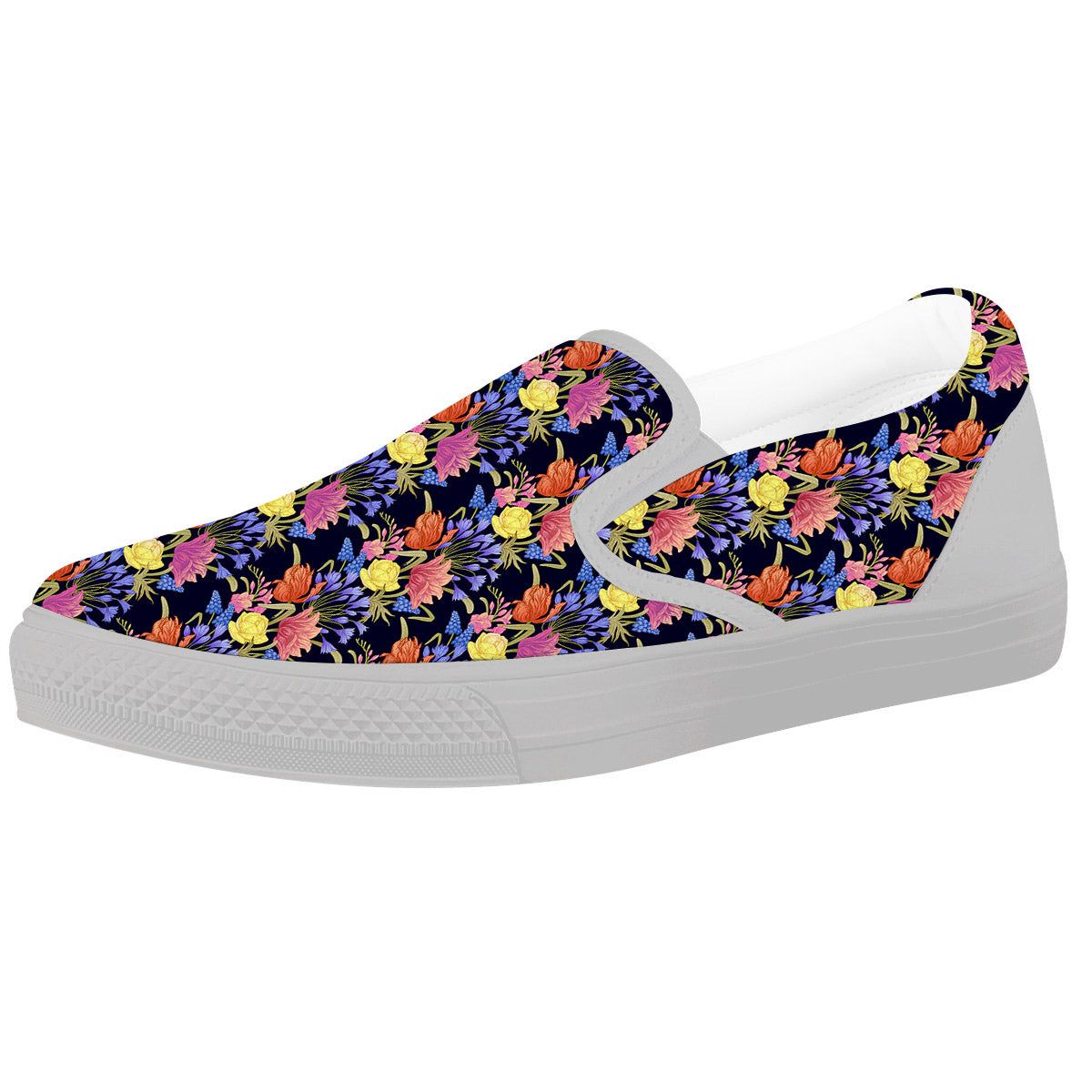 Tulip Colorful Print Pattern White Slip On Shoes-grizzshop