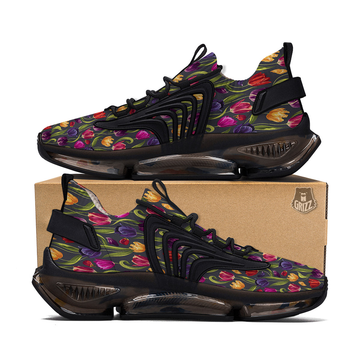 Tulip Colorful Watercolor Print Pattern Black Gym Shoes-grizzshop