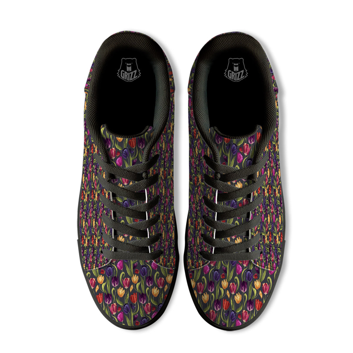Tulip Colorful Watercolor Print Pattern Black Low Top Sneakers-grizzshop