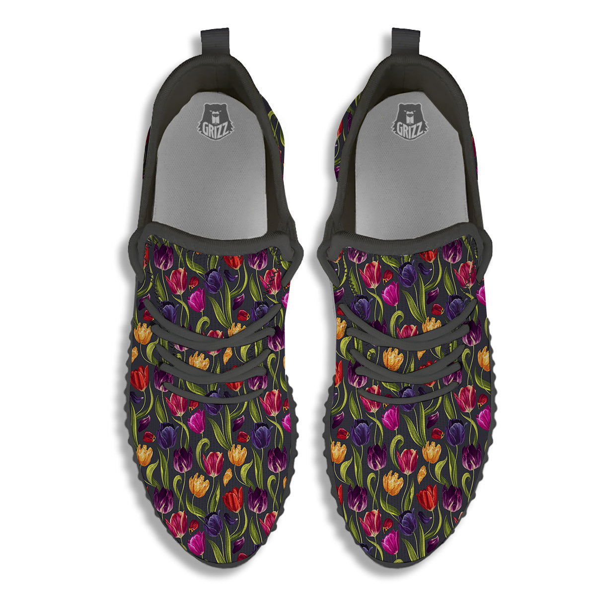 Tulip Colorful Watercolor Print Pattern Black Walking Shoes-grizzshop