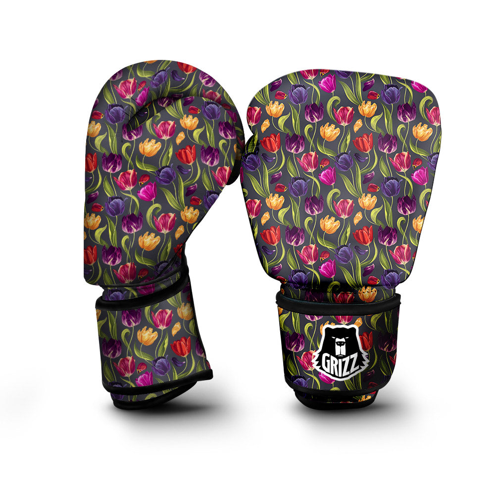 Tulip Colorful Watercolor Print Pattern Boxing Gloves-grizzshop