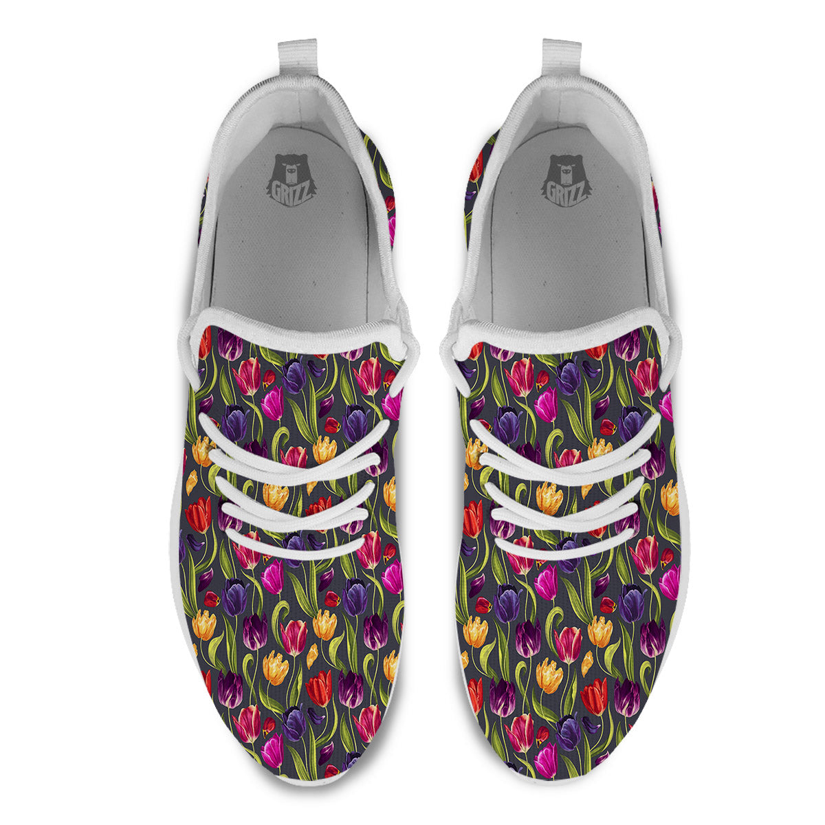 Tulip Colorful Watercolor Print Pattern White Athletic Shoes-grizzshop