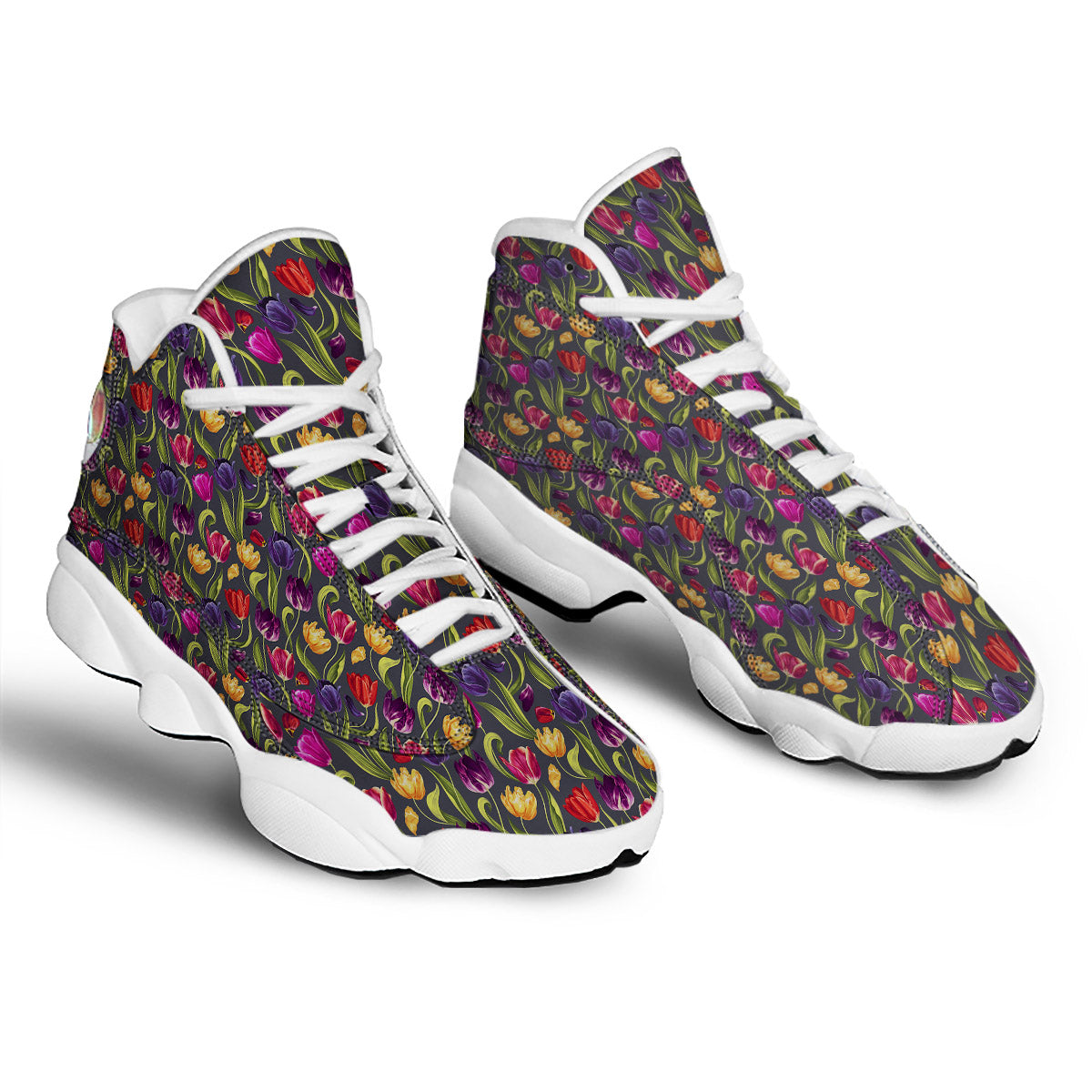 Tulip Colorful Watercolor Print Pattern White Basketball Shoes-grizzshop