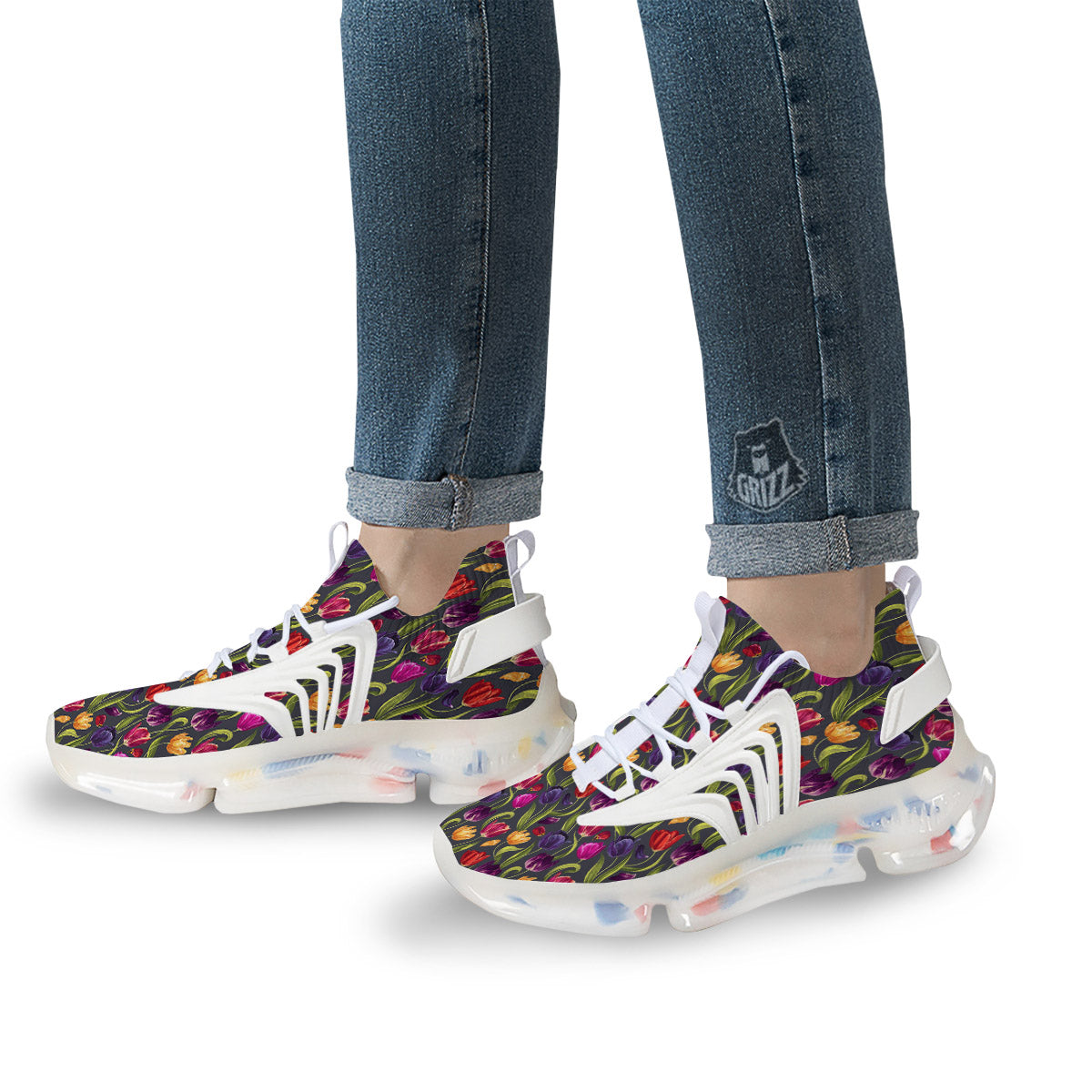 Tulip Colorful Watercolor Print Pattern White Gym Shoes-grizzshop