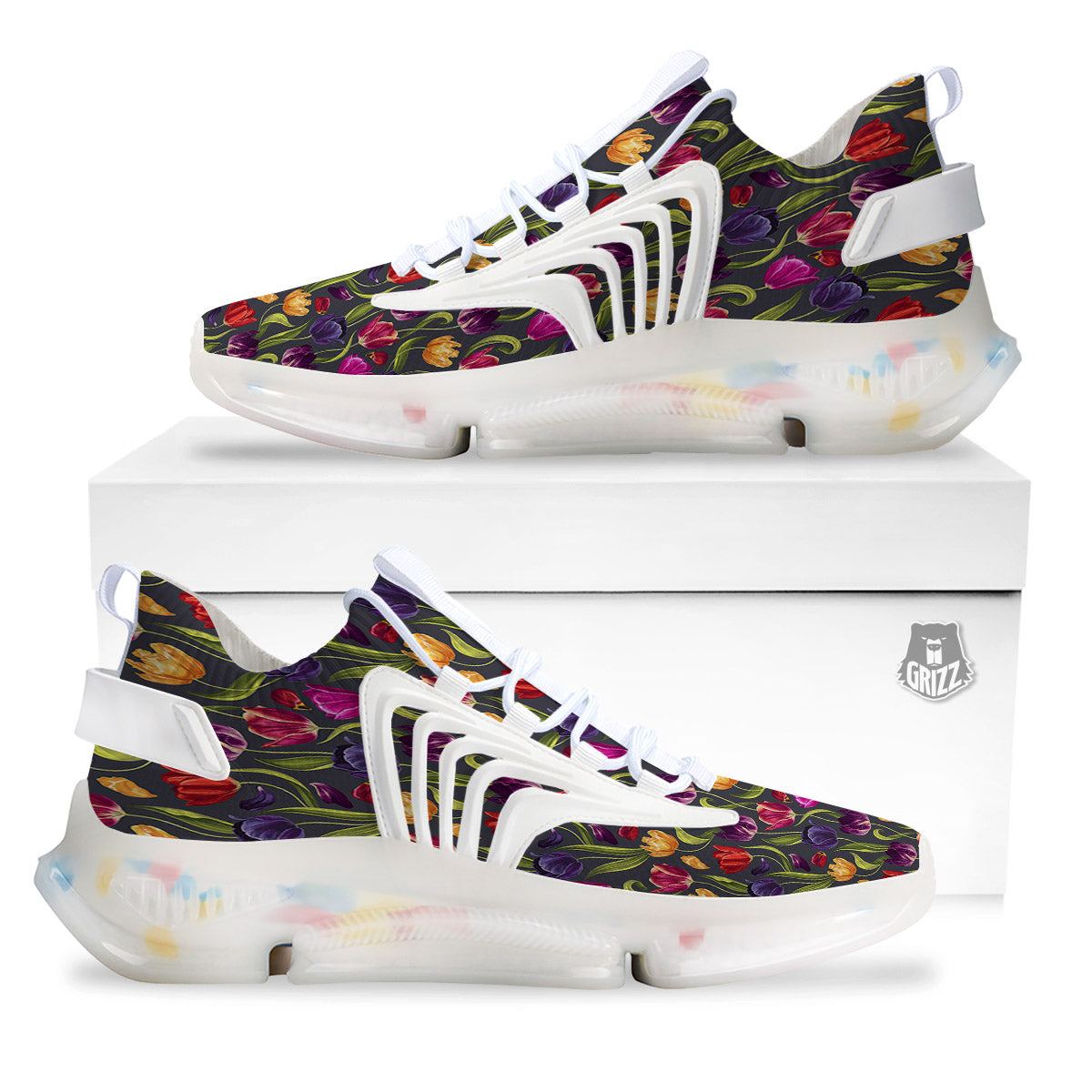 Tulip Colorful Watercolor Print Pattern White Gym Shoes-grizzshop
