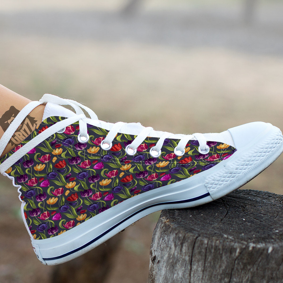 Tulip Colorful Watercolor Print Pattern White High Top Shoes-grizzshop