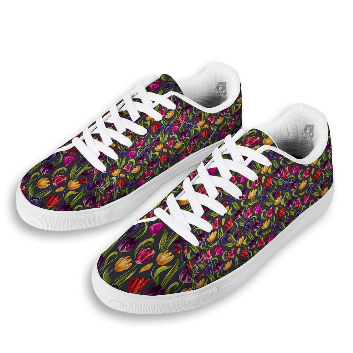 Tulip Colorful Watercolor Print Pattern White Low Top Sneakers-grizzshop