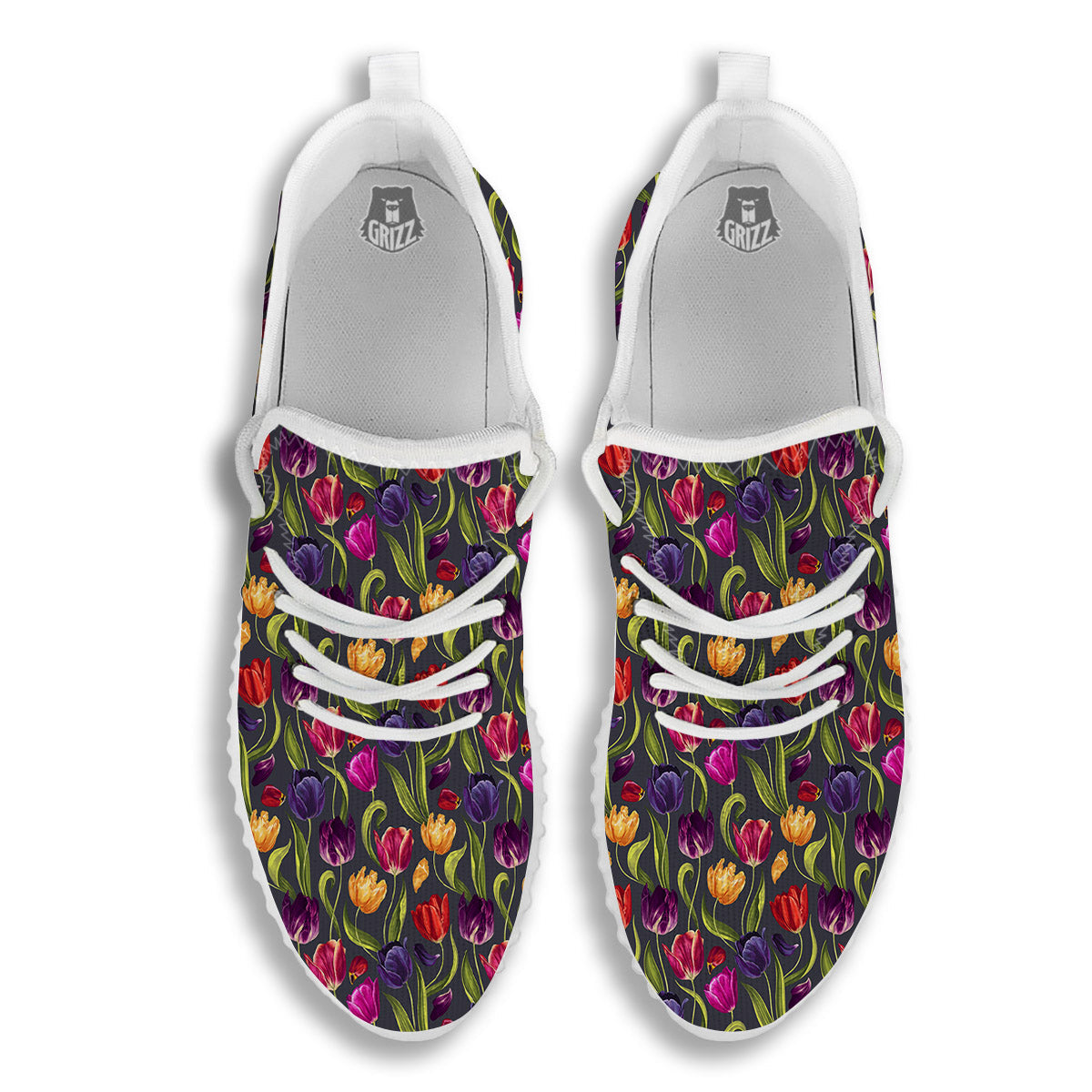 Tulip Colorful Watercolor Print Pattern White Walking Shoes-grizzshop