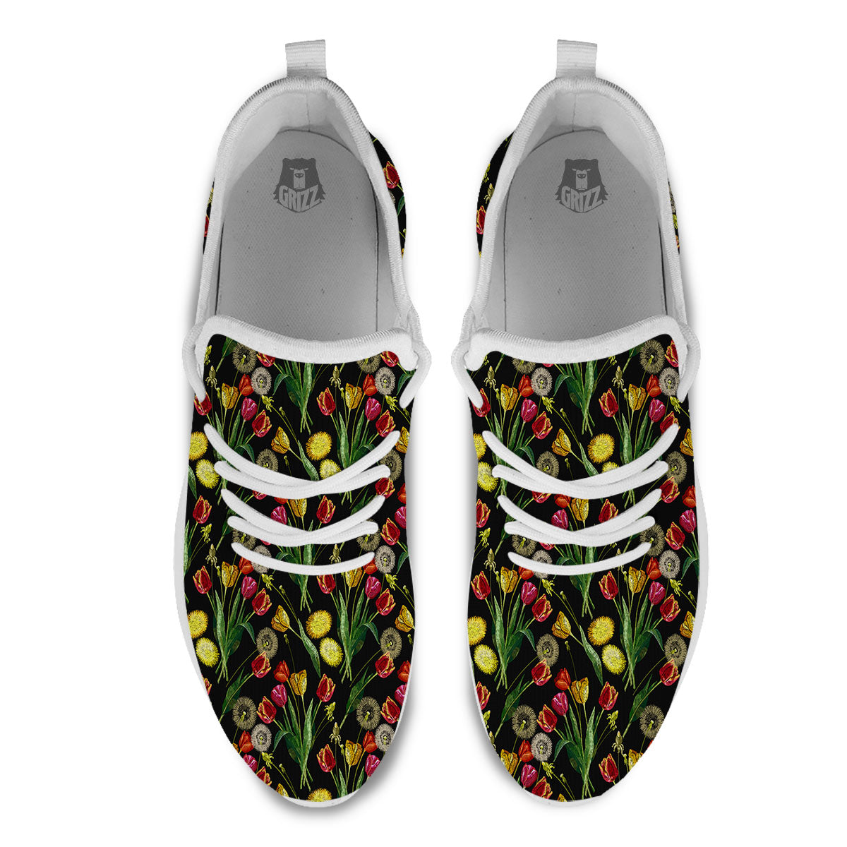 Tulip Embroidery Print Pattern White Athletic Shoes-grizzshop