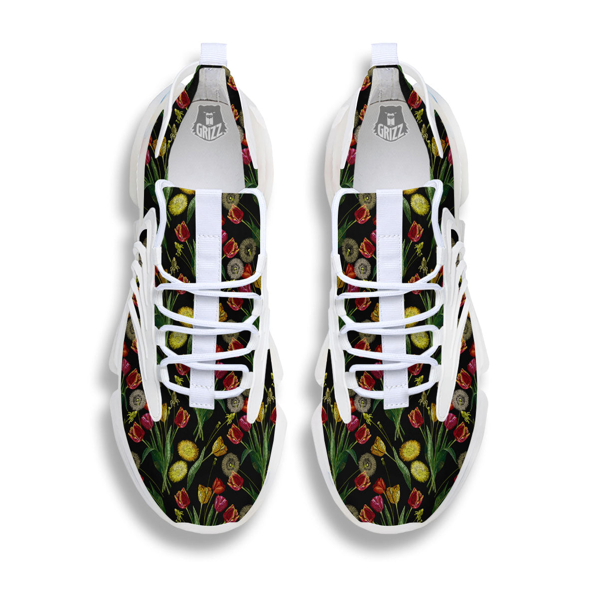 Tulip Embroidery Print Pattern White Gym Shoes-grizzshop