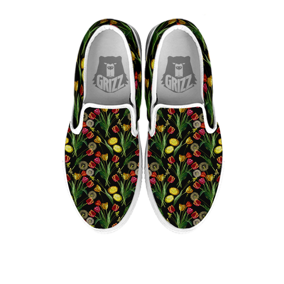 Tulip Embroidery Print Pattern White Slip On Shoes-grizzshop