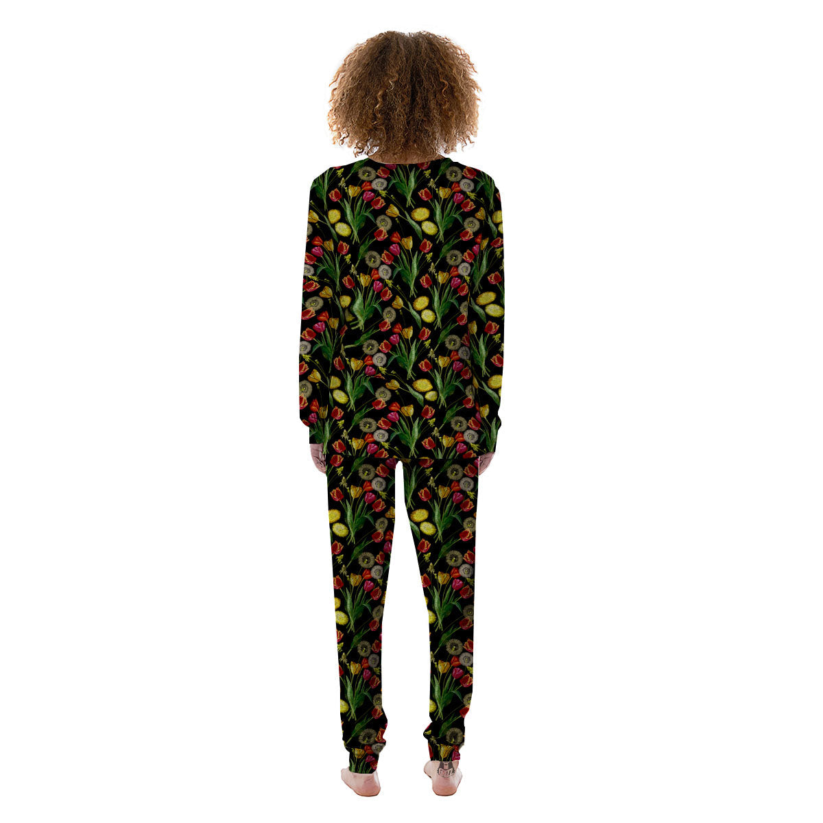 Tulip Embroidery Print Pattern Women's Pajamas-grizzshop