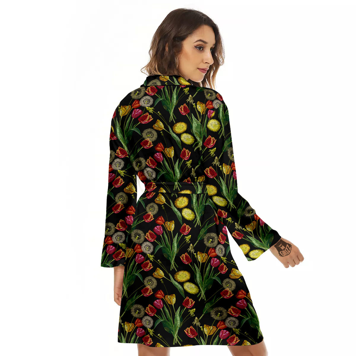 Tulip Embroidery Print Pattern Women's Robe-grizzshop