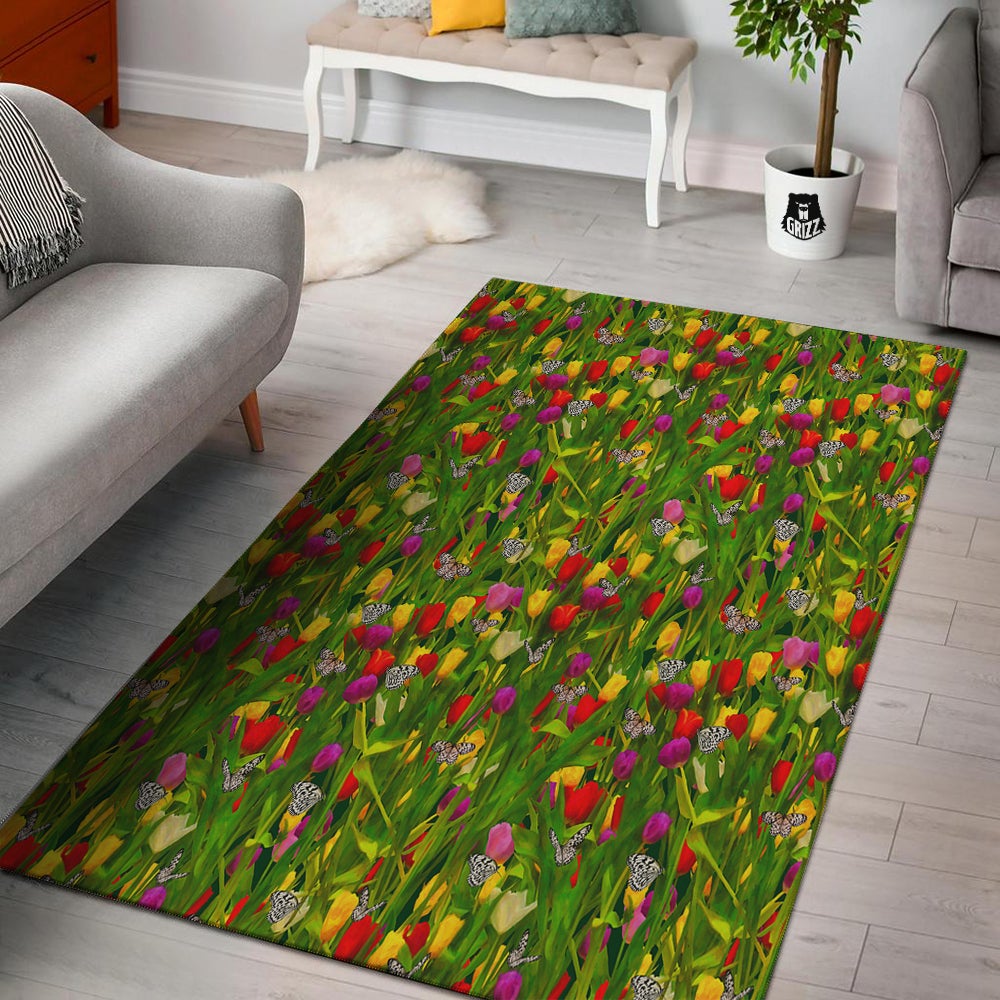 Tulip Field Print Pattern Floor Mat-grizzshop