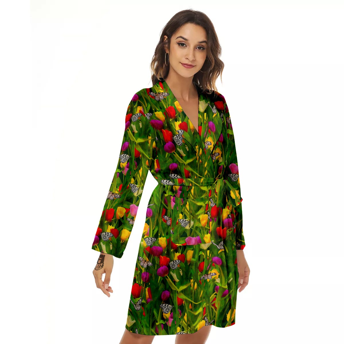 Tulip Field Print Pattern Women's Robe-grizzshop