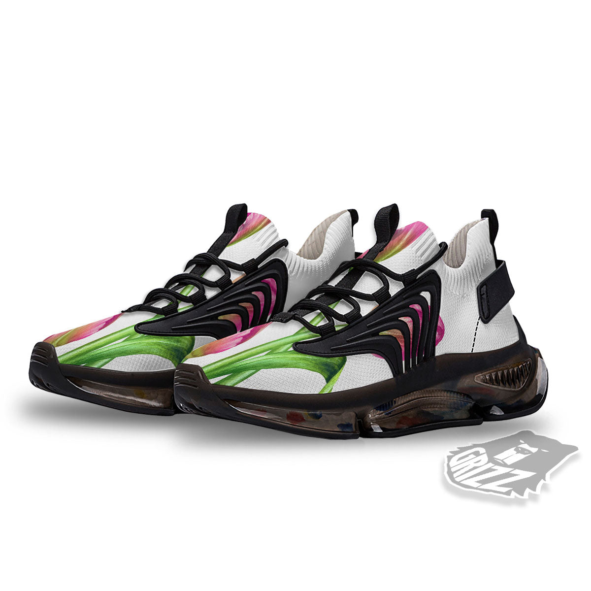 Tulip Flower Pink Watercolor Print Black Gym Shoes-grizzshop