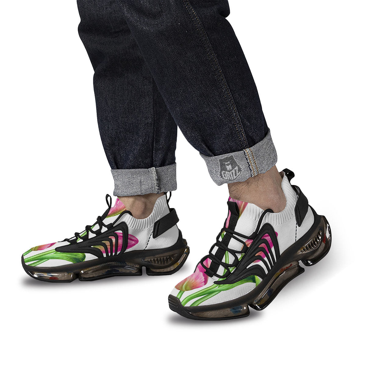 Tulip Flower Pink Watercolor Print Black Gym Shoes-grizzshop