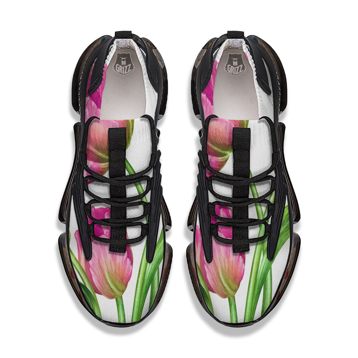 Tulip Flower Pink Watercolor Print Black Gym Shoes-grizzshop