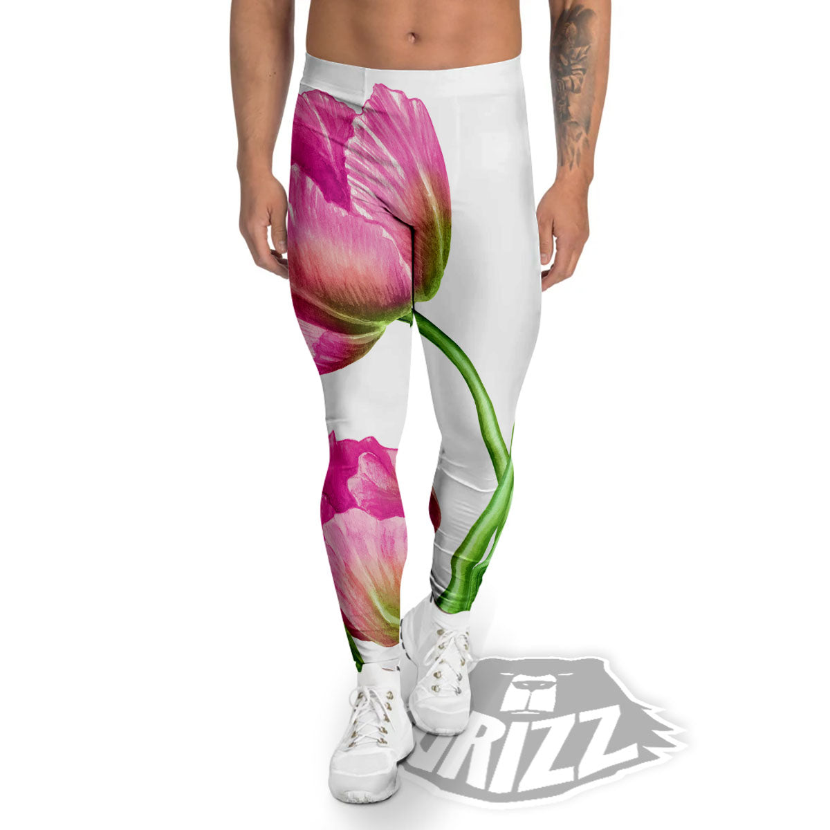Tulip Flower Pink Watercolor Print Men's Leggings-grizzshop