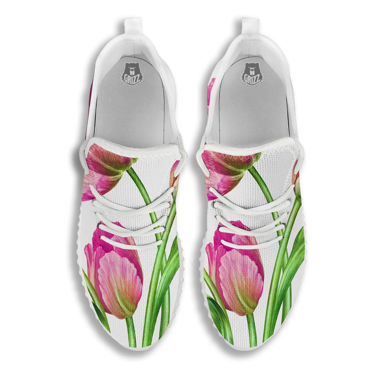 Tulip Flower Pink Watercolor Print White Walking Shoes-grizzshop
