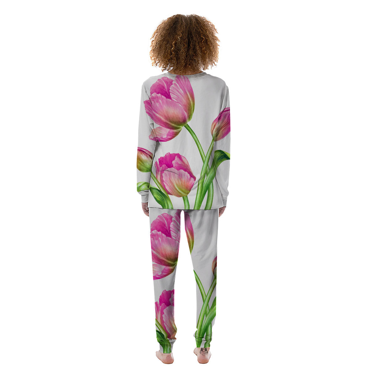 Tulip Flower Pink Watercolor Print Women's Pajamas-grizzshop