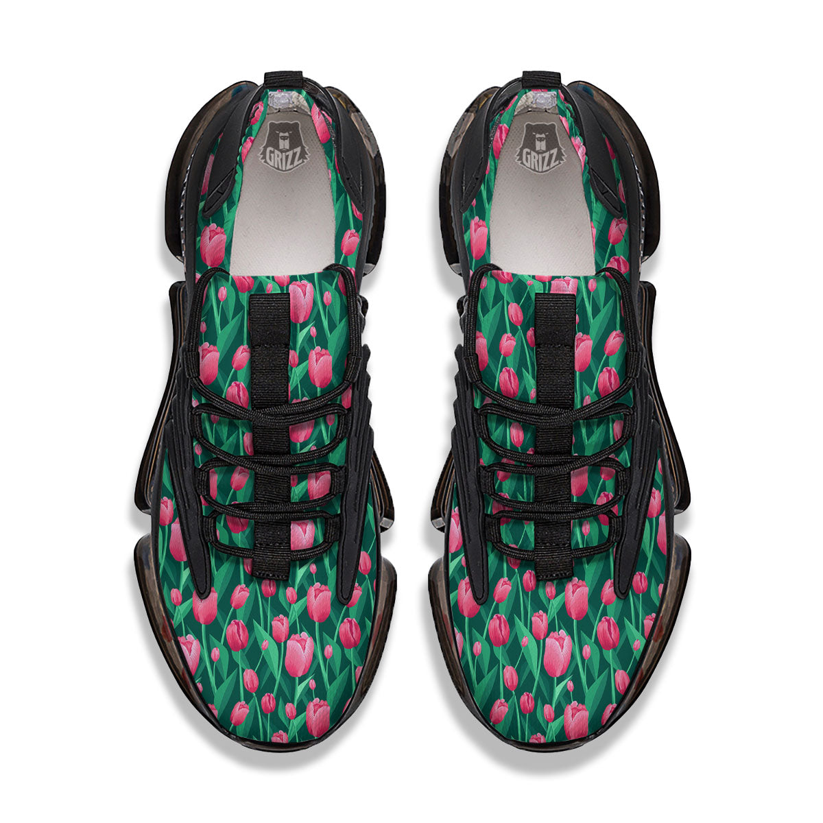 Tulip Pink Print Pattern Black Gym Shoes-grizzshop