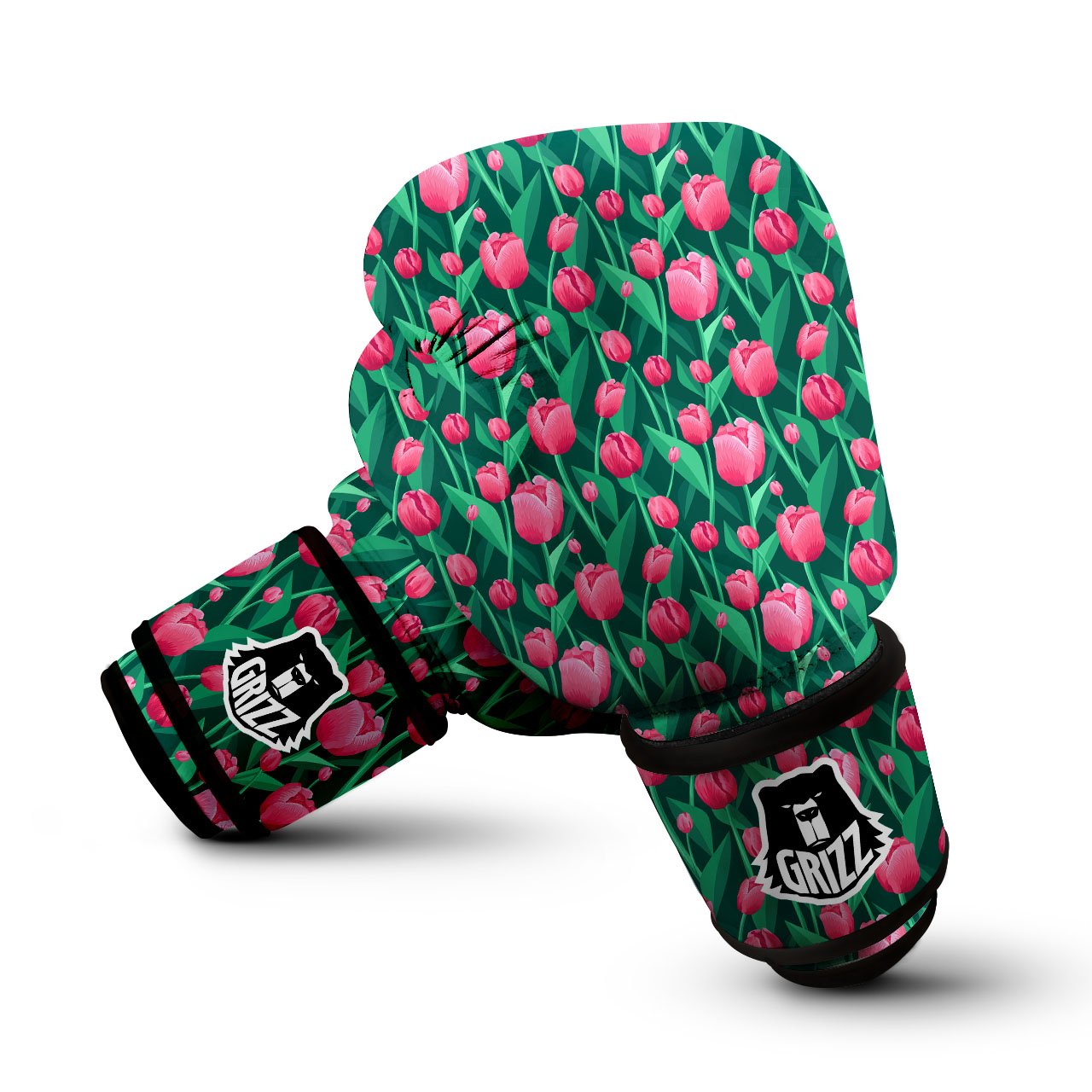 Tulip Pink Print Pattern Boxing Gloves-grizzshop