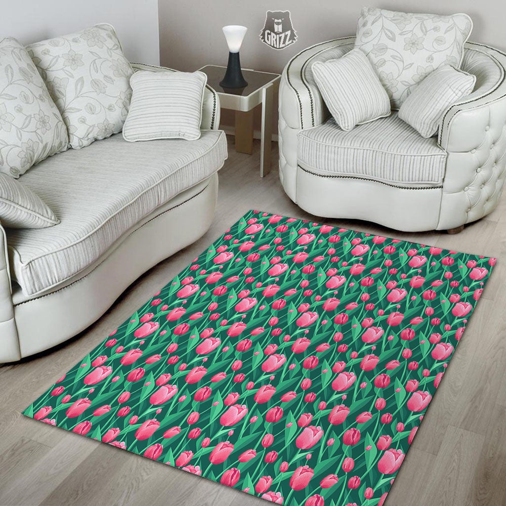 Tulip Pink Print Pattern Floor Mat-grizzshop
