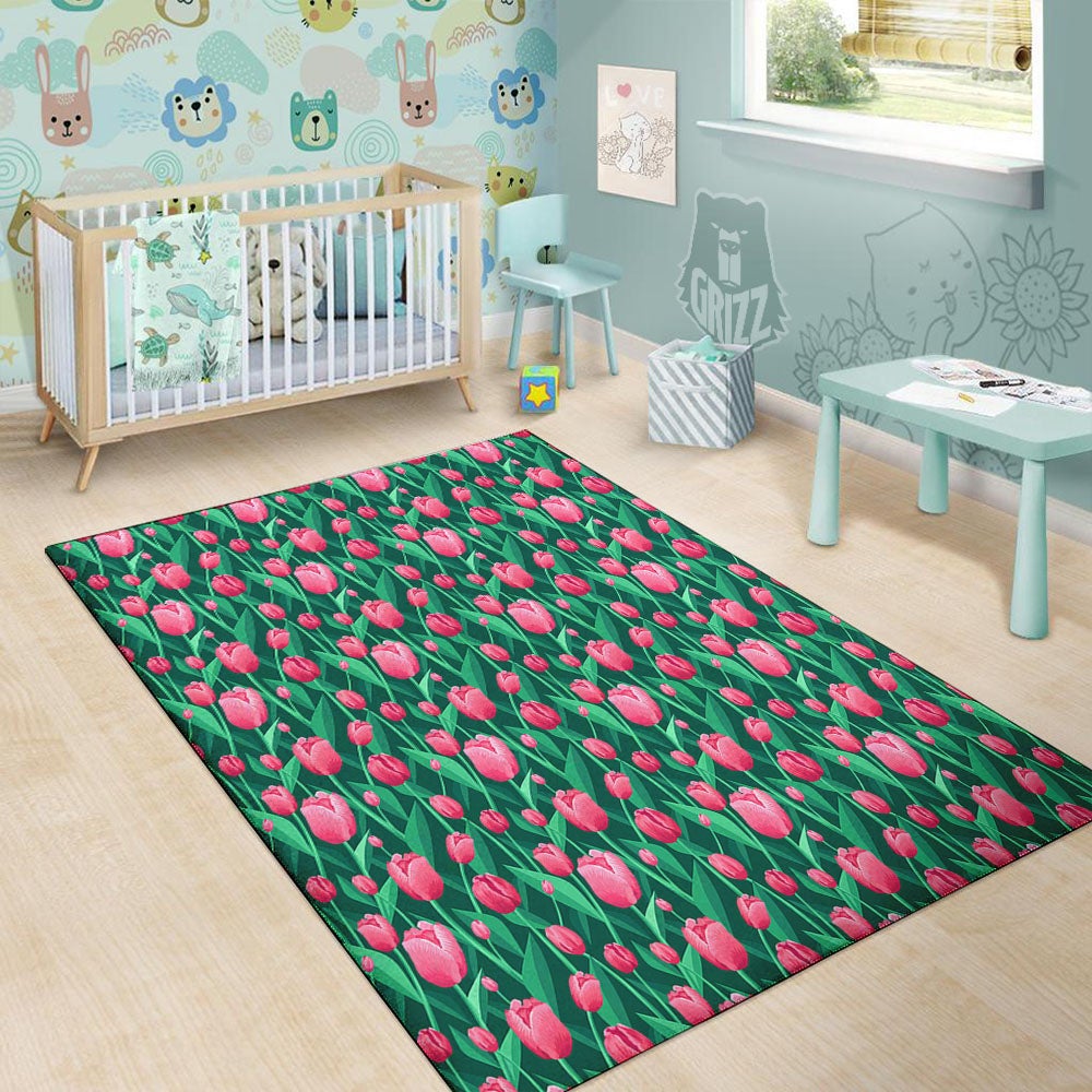 Tulip Pink Print Pattern Floor Mat-grizzshop