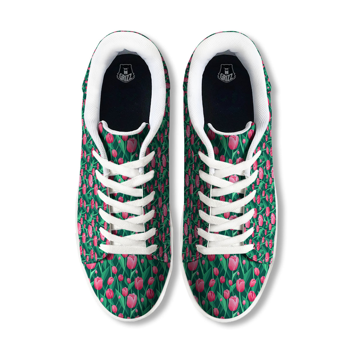 Tulip Pink Print Pattern White Low Top Sneakers-grizzshop