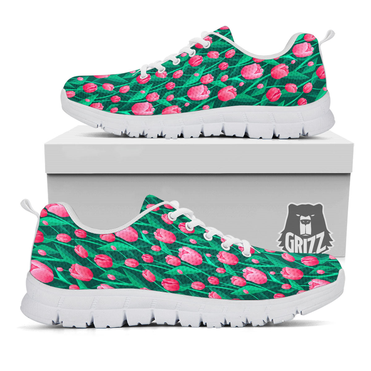 Tulip Pink Print Pattern White Sneaker-grizzshop
