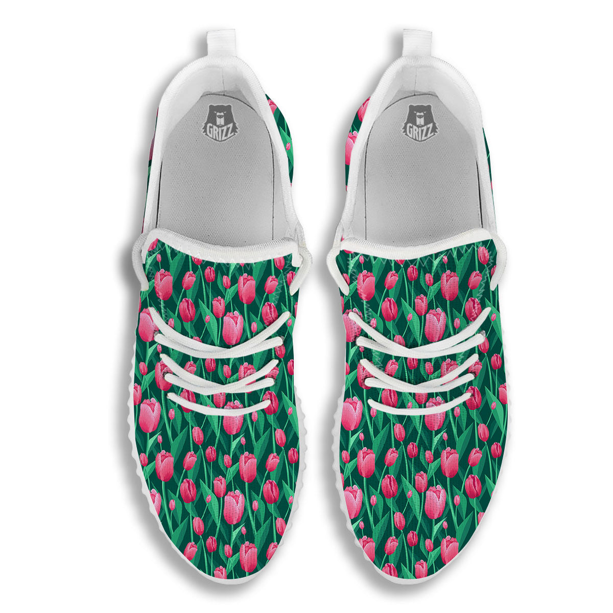 Tulip Pink Print Pattern White Walking Shoes-grizzshop