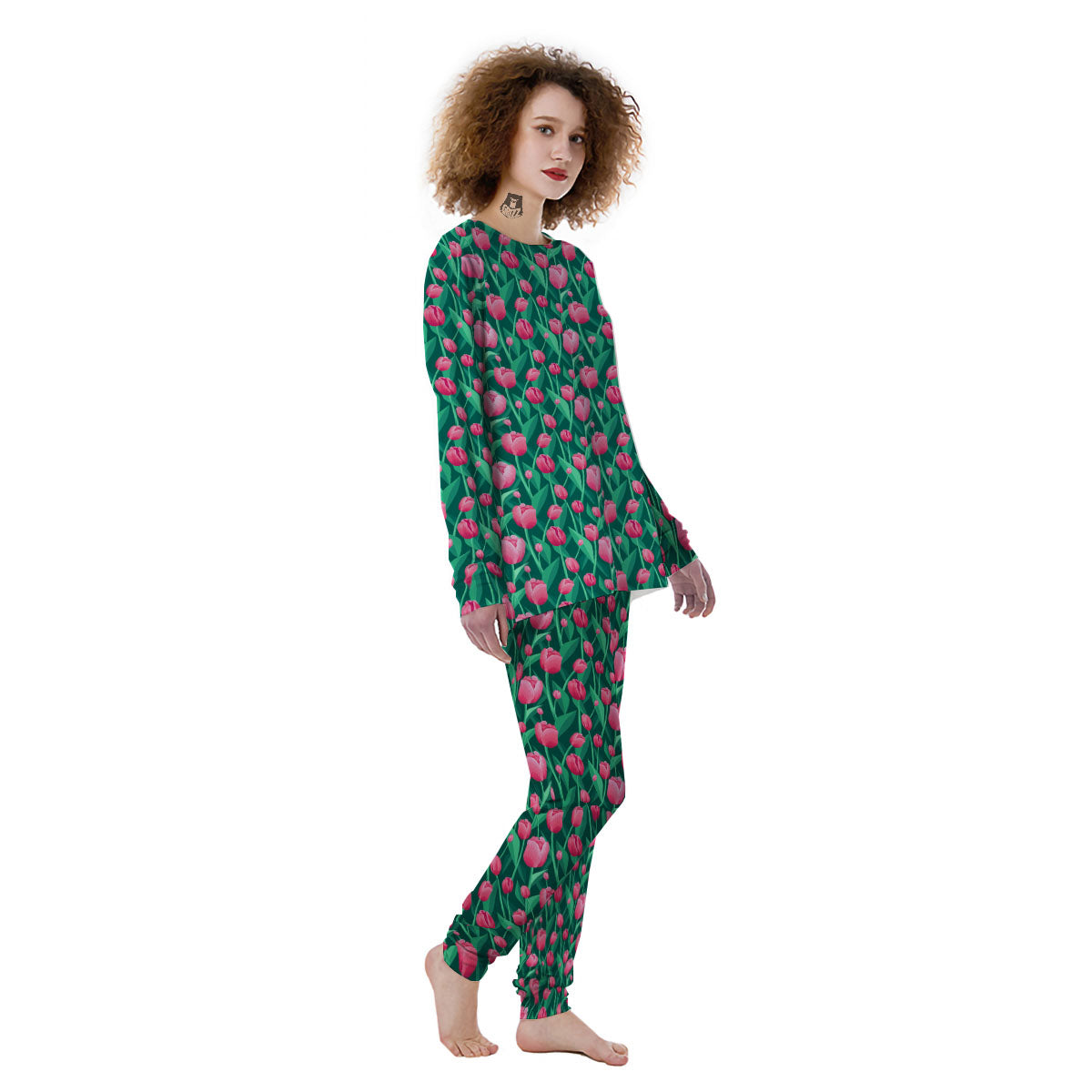 Tulip Pink Print Pattern Women's Pajamas-grizzshop