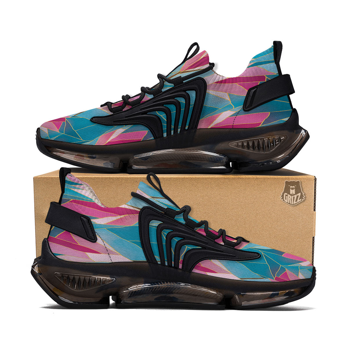 Tulip Polygon Print Pattern Black Gym Shoes-grizzshop