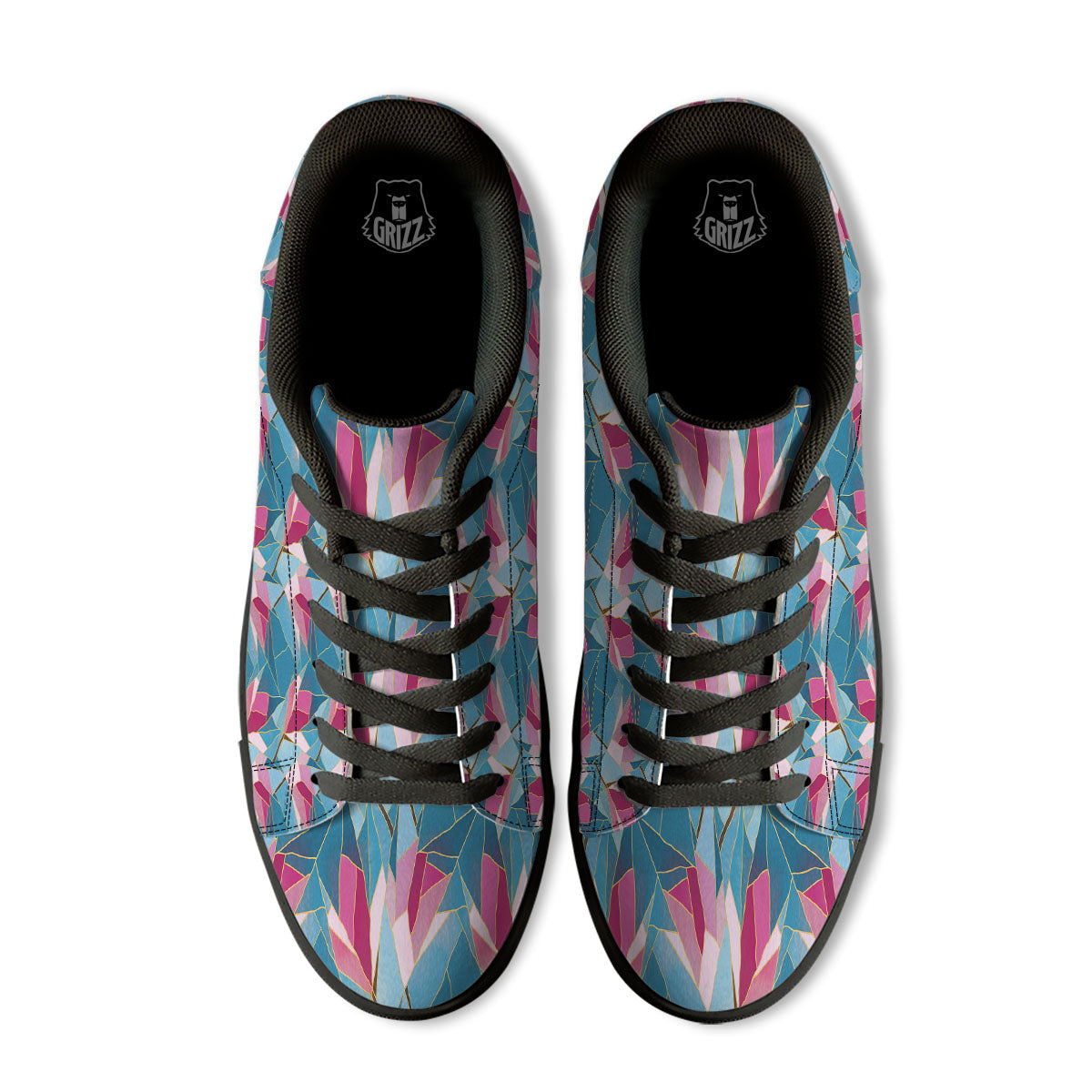 Tulip Polygon Print Pattern Black Low Top Sneakers-grizzshop