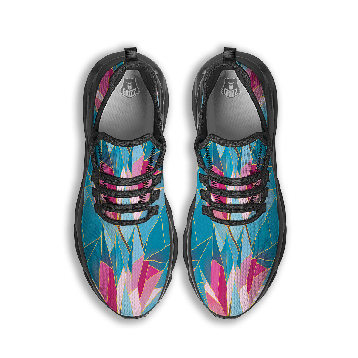 Tulip Polygon Print Pattern Black Running Shoes-grizzshop