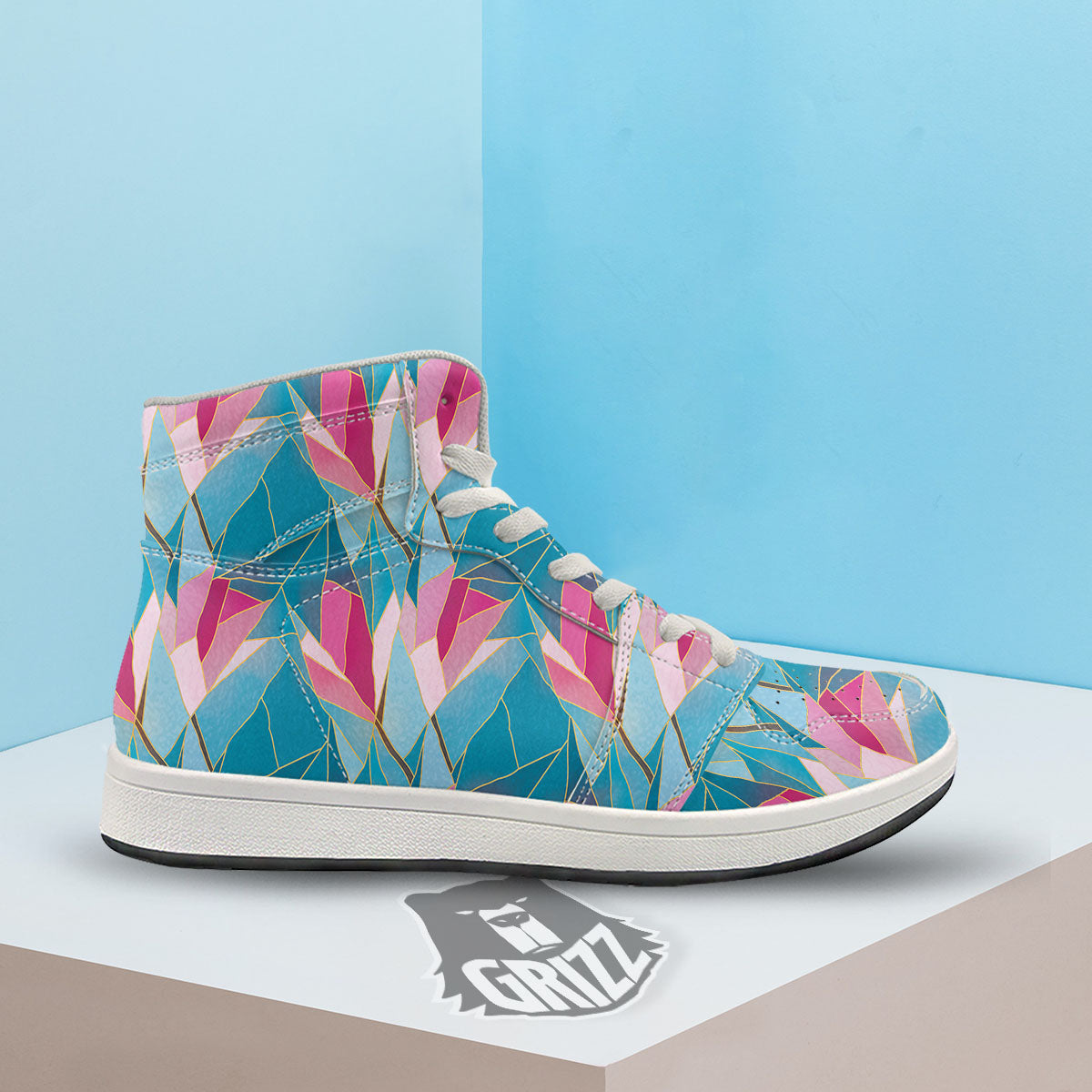 Tulip Polygon Print Pattern High Top Sneakers-grizzshop