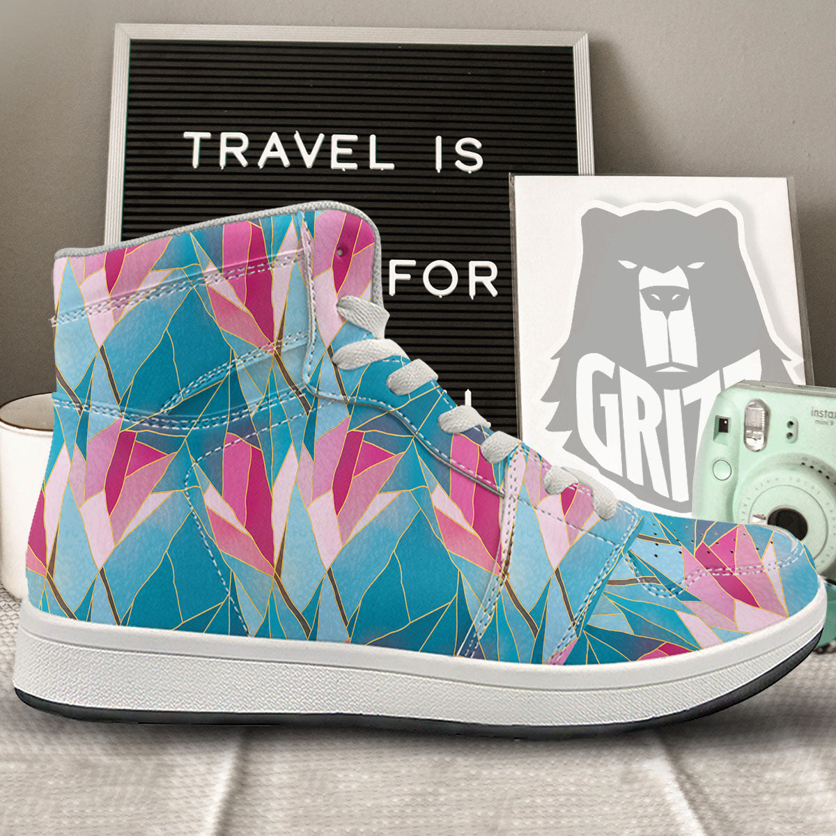 Tulip Polygon Print Pattern High Top Sneakers-grizzshop
