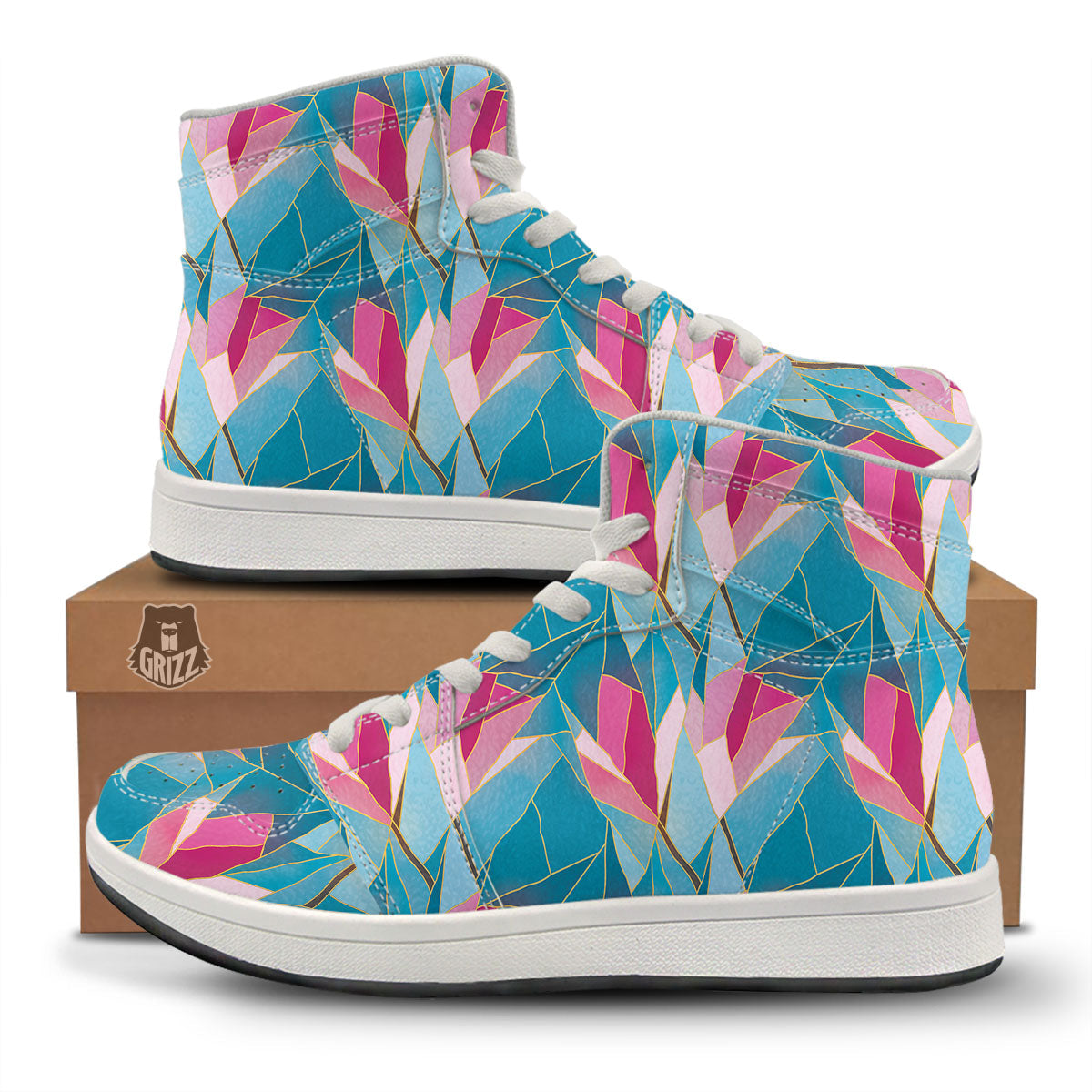 Tulip Polygon Print Pattern High Top Sneakers-grizzshop