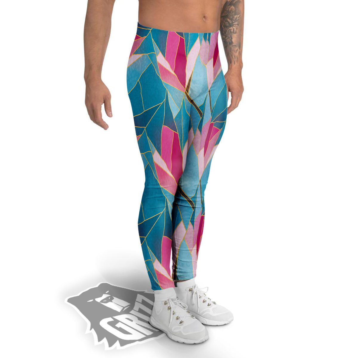 Tulip Polygon Print Pattern Men's Leggings-grizzshop
