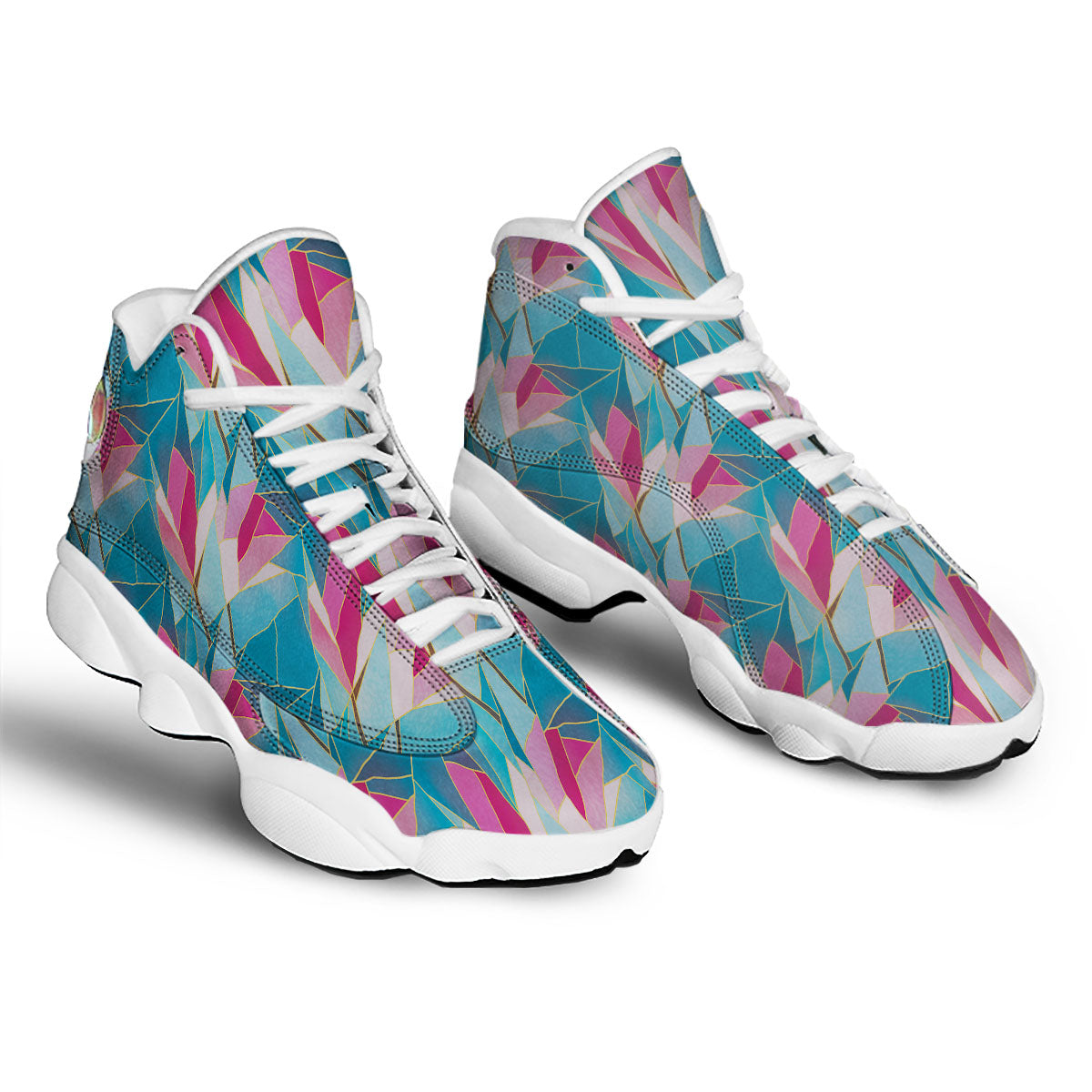 Tulip Polygon Print Pattern White Basketball Shoes-grizzshop