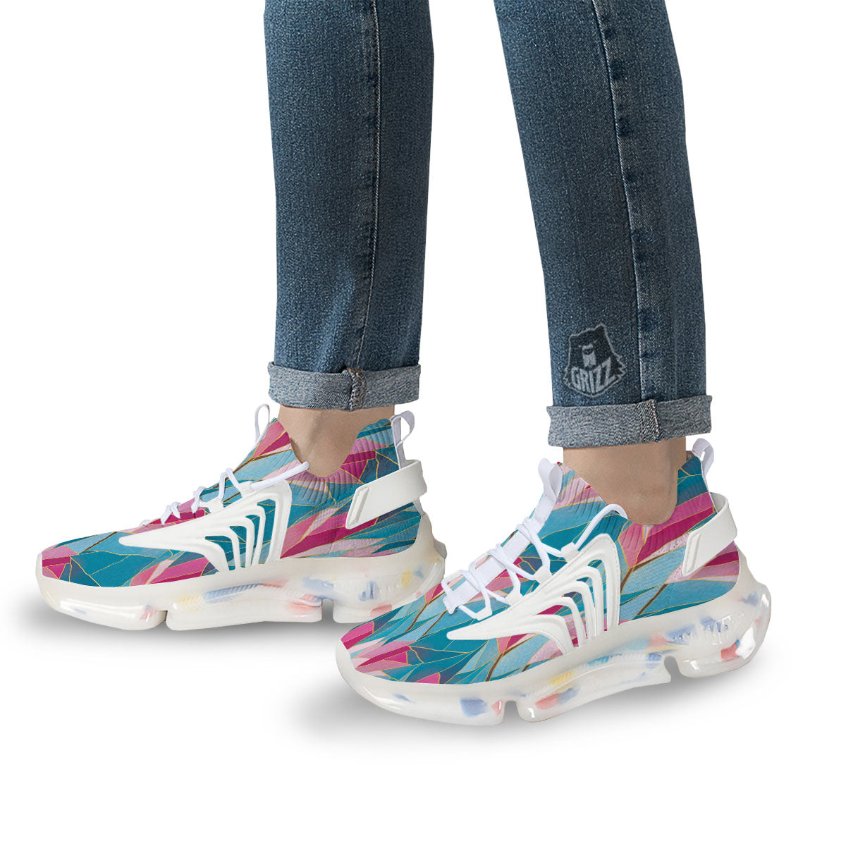Tulip Polygon Print Pattern White Gym Shoes-grizzshop