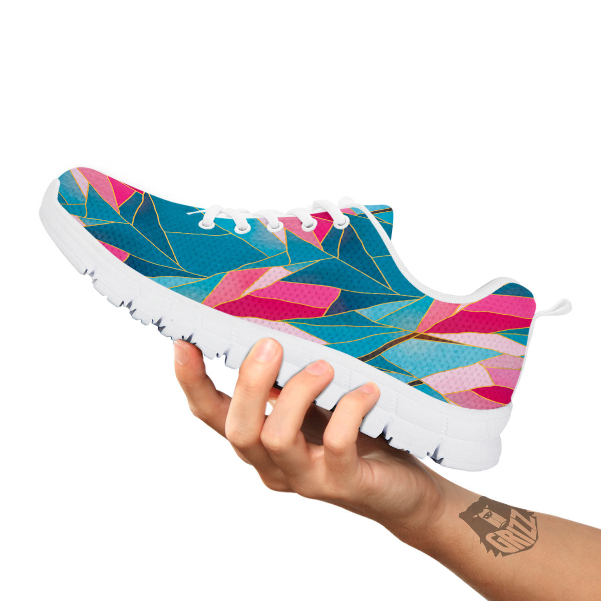 Tulip Polygon Print Pattern White Sneaker-grizzshop