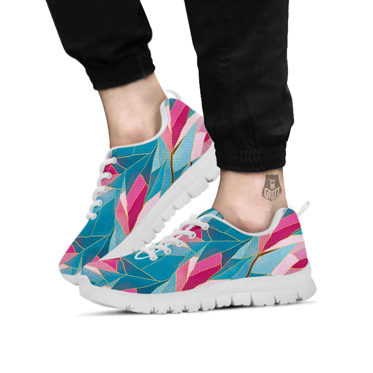 Tulip Polygon Print Pattern White Sneaker-grizzshop