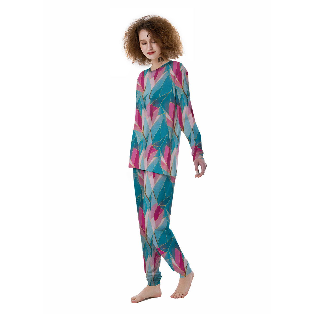 Tulip Polygon Print Pattern Women's Pajamas-grizzshop