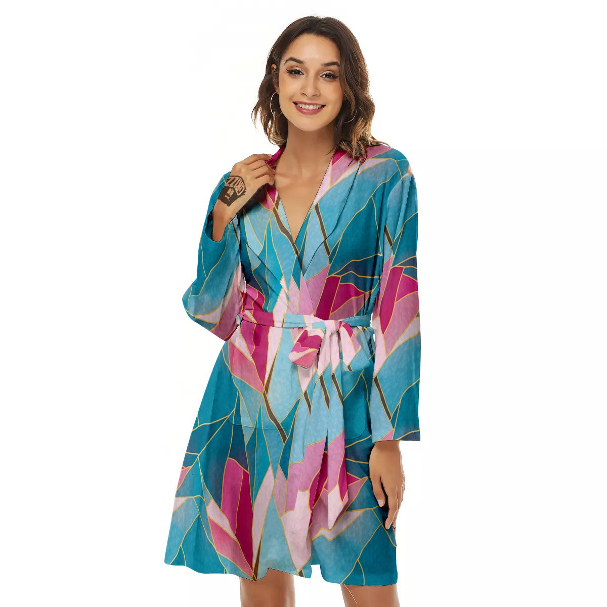 Tulip Polygon Print Pattern Women's Robe-grizzshop